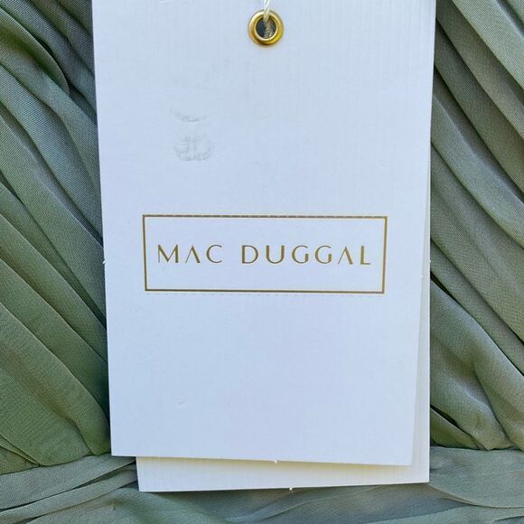 NWT Mac Duggal 67864 Long Sleeve Satin Chiffon Tiered Gown Dress Sage Green - Picture 13 of 15